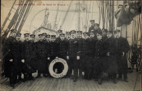 Postcard Belgian Prime Minister Paul de Smet de Naeyer, Belgian Sailors, On Board a Ship