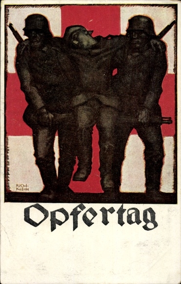 Artist Postcard Klein, Rich., Sacrifice Day 1917, Bavarian State Committee of the Red Cross, wounded soldier