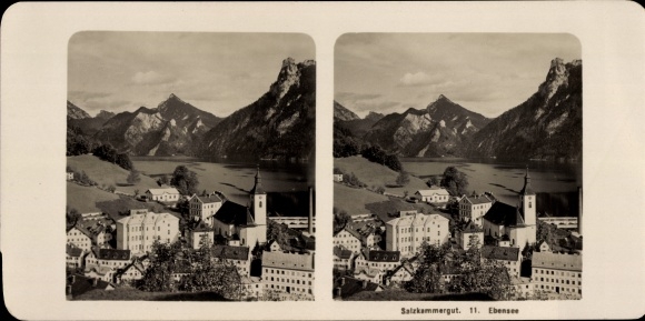 Stereo photo of Ebensee in Upper Austria, Salzkammergut, total view