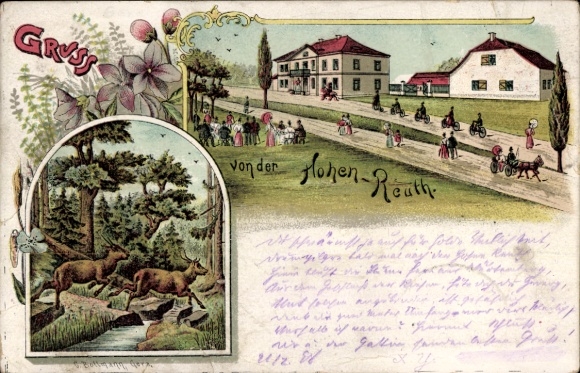 Chromo-Litho Bocka in Thuringia, Gasthaus Hohe Reuth, deer