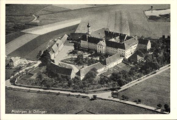 Ak Mödingen in Schwaben, Kloster Maria Medingen, Fliegeraufnahme