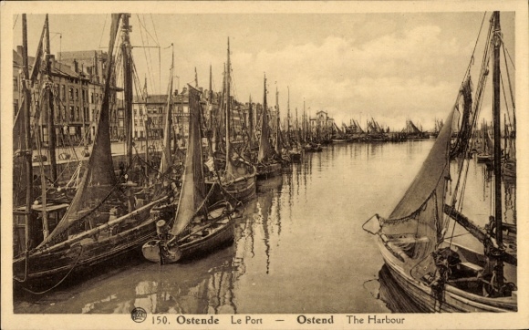 Ak Oostende Ostende Westflandern, Hafenansicht, Segelboote, Wasser, Stadtansicht