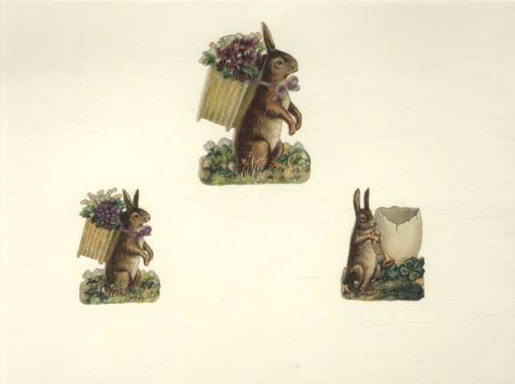 3 wafer Easter bunnies with flower baskets, approx. 9 x 6.5 cm to 6 x 4.5 cm