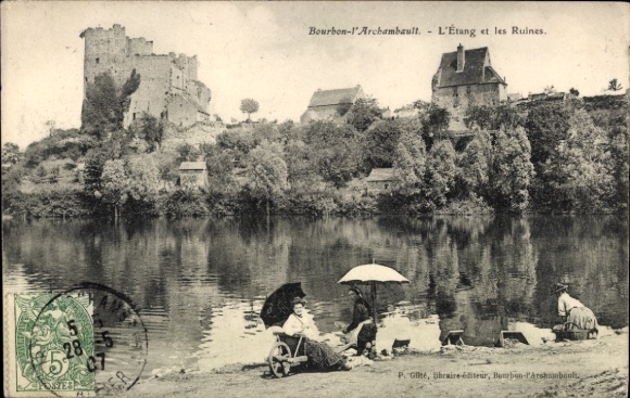 Postcard Bourg Archambault Vienne, pond and ruins