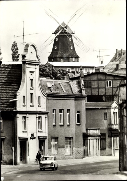 Postcard Kröpelin in Mecklenburg, windmill, street, Trabant