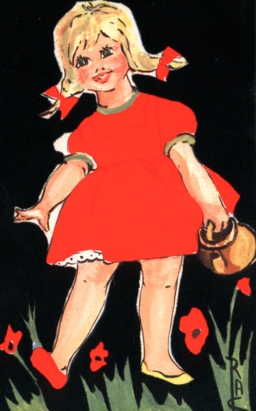 Artist Postcard Girl, Poppies, Jug