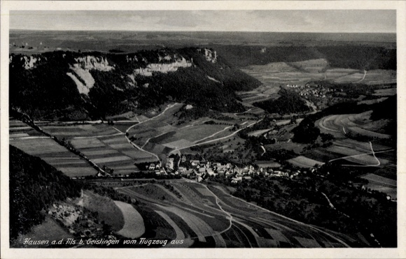 Postcard Hausen an der Fils Bad Überkingen in Württemberg, aerial photograph of Hausen ad Fils, landscape
