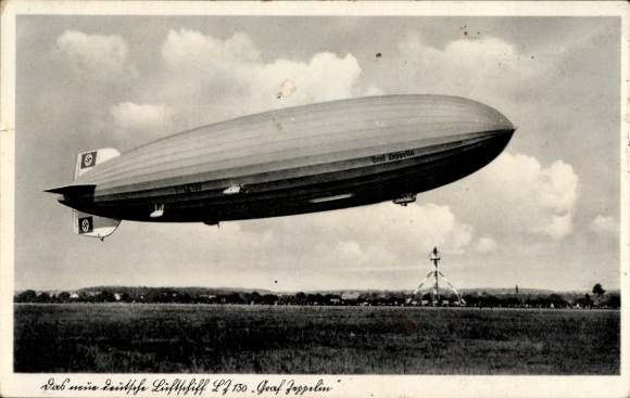Postcard airship LZ 130 Graf Zeppelin, landing in Görlitz 1939
