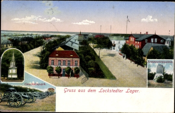 Ak Lockstedt in Sleeswijk-Holstein, Lockstedt-kamp, wapenpark, legerkorpssteen