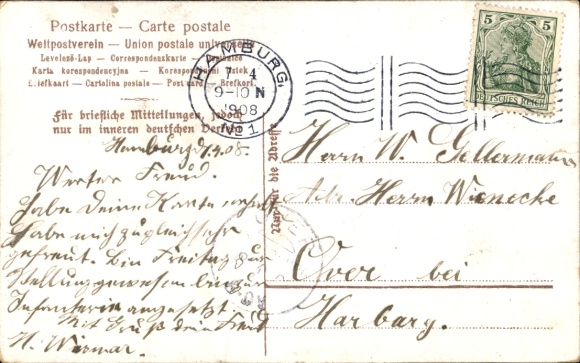 Postcard Hamburg Mitte Neustadt, Main Post Office, Oberpostdirektion, Alsterpavillon, Jungfernstieg, People