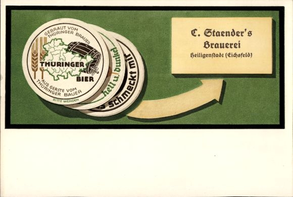 KP Heilbad Heiligenstadt Eichsfeld Turyngia, Browar C. Staender, podkładki pod piwo, piwo z Turyngii
