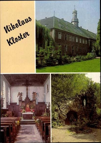 Postcard Jüchen North Rhine Westphalia, Nicholas Monastery, exterior view, altar, inner courtyard