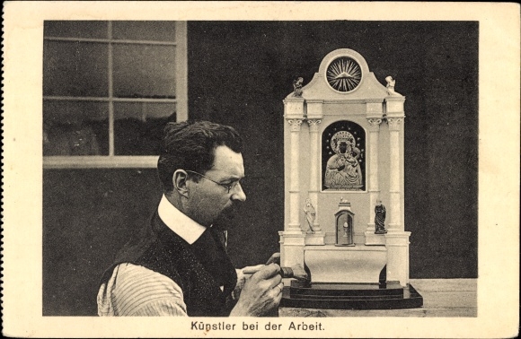 Postcard artist at work, watchmaker?