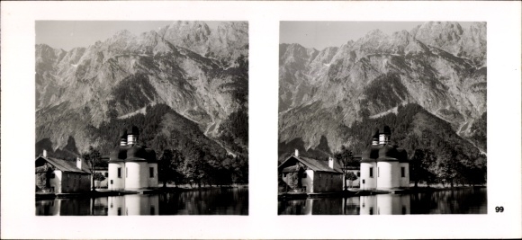 Stereo spatial image photo &quot;Traditionsgau Munich Oberbayern&quot; No. 99 St. Bartholomä am Königssee
