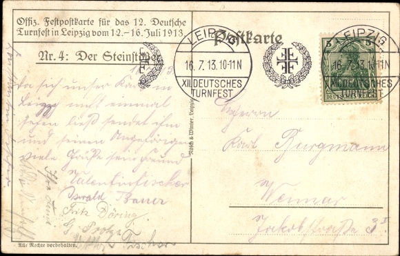 Artist PC driver, H., 12th German Gymnastics Festival in Leipzig 1913, man throws stone