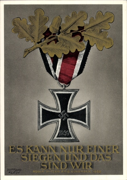 Postal stationery artist Postcard Klein, Only one can win and that is us, quote Adolf Hitler