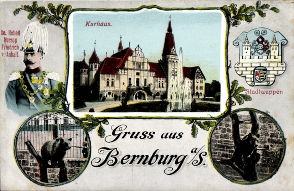 Wappen Ak Bernburg an der Saale, Kurhaus, Herzog Friedrich von Anhalt