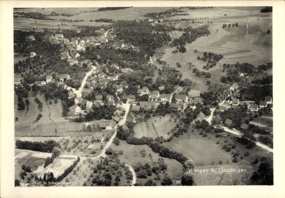Postcard Wangen near Göppingen Württemberg, aerial photograph