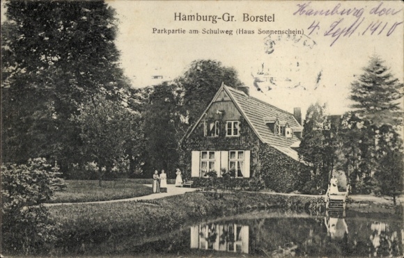 Postcard Hamburg Groß Borstel, Schulweg, Park, Haus Sonnenschein