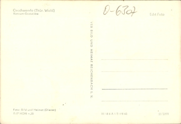 Postcard Geschwenda Geratal Thuringia, Konsum Restaurant