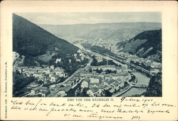 Ak Bad Ems an der Lahn, Gesamtansicht, Blick von der Bäderlei