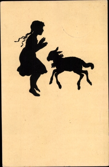 Paper cut PC Konewka, Paul, girl playing with a lamb, Kunstwart No. 59