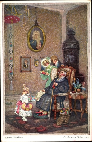 Artist PC Skarbina, Helmut, grandfather&#39;s birthday, man with baton, family, girl