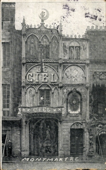 Ak Paris XVIII Montmartre, Vorderseite zeigt das CIEL,  kunstvolle Fassade, Figuren, Schriftzug C