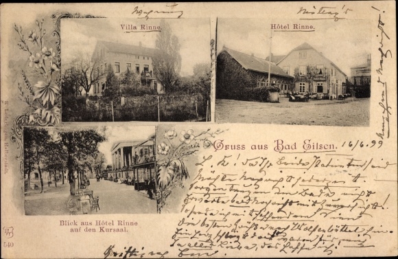 Postcard Bad Eilsen Lower Saxony, Villa Rinne, Hotel Rinne, street section