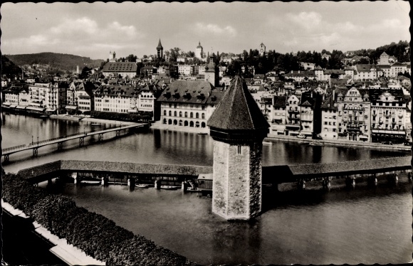 PC Lucerne City Switzerland, Chapel Bridge, Water Tower