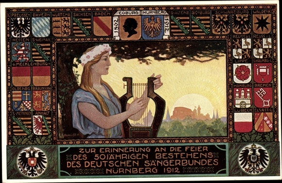 Coat of arms artist PC Schmidt, C., Nuremberg, 50th anniversary of the German Singers&#39; Association 1912, Singers&#39; Association Festival