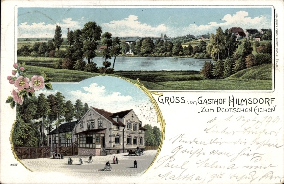 Litho Geringswalde Sachsen, Gasthof Hilmsdorf Zum Deutschen Eichen