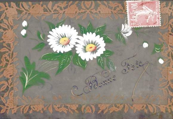 Celluloid Postcard Bonne Fete, Blumen