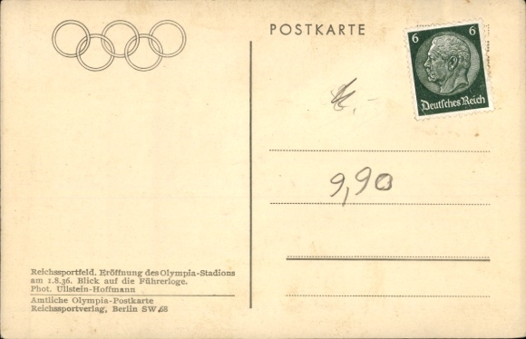 Postcard Reichssportfeld, opening of the Olympic Stadium on August 1, 1936, Führerloge
