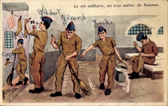 Postcard Military life, a real woman's job, soldiers, humor