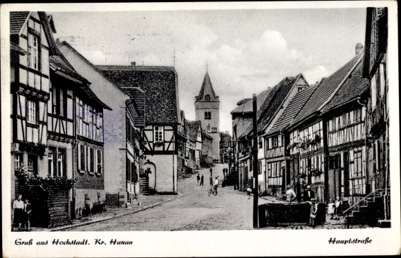 Postcard Hochstadt Maintal in Hesse, main street
