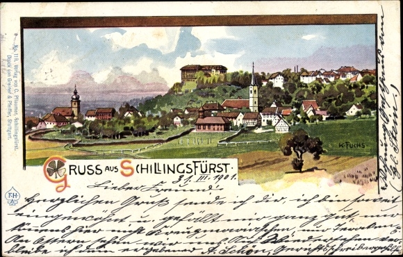 Ganzsachen Künstler Ak Fuchs, Karl, Schillingsfürst in Mittelfranken, Gesamtansicht
