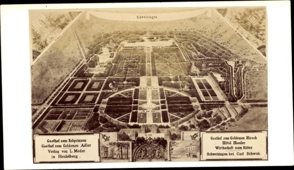 Photo Schwetzingen in Baden, castle garden, inn to the Hereditary Prince, inn to the Golden Deer