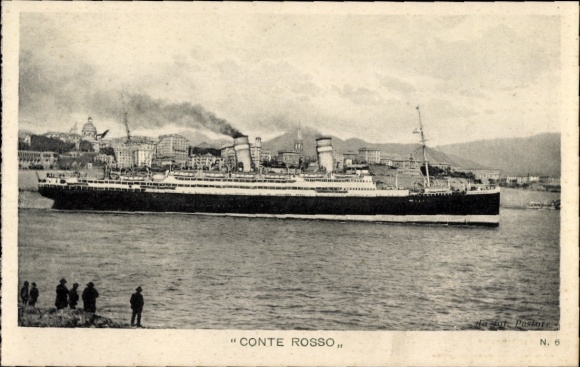 Postcard passenger steamer Conte Rosso, Lloyd Sabaudo