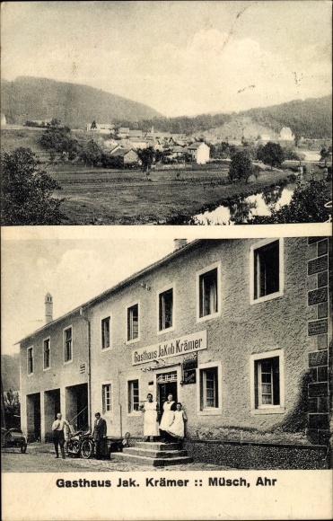Postcard Müsch an der Ahr, view of the town, inn