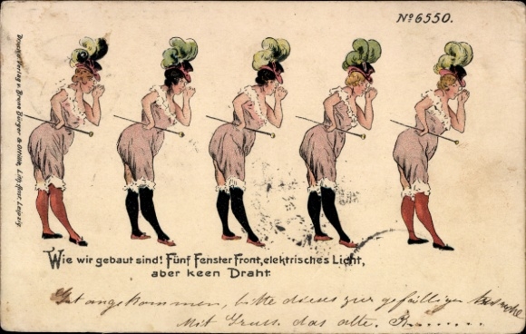 Litho Wie wir gebaut sind, Fünf Fenster Front, elektrisches Licht, aber keen Draht, Erotik