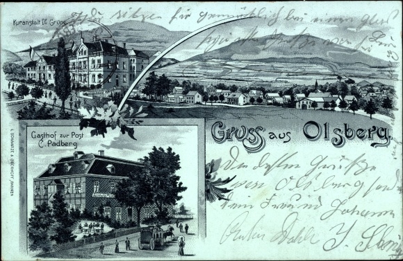Mondschein Litho Olsberg im Sauerland, Gasthof zur Post, Kuranstalt, Panorama