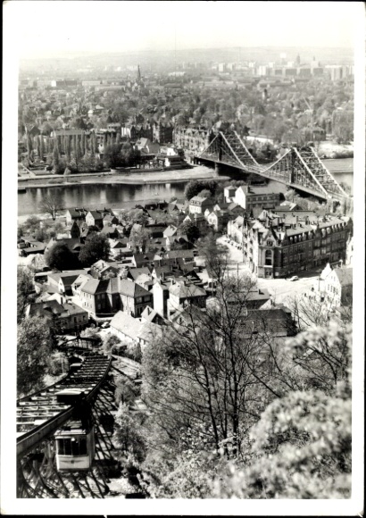 Postcard Dresden Loschwitz, view from the Loschwitzhöhe, suspension railway