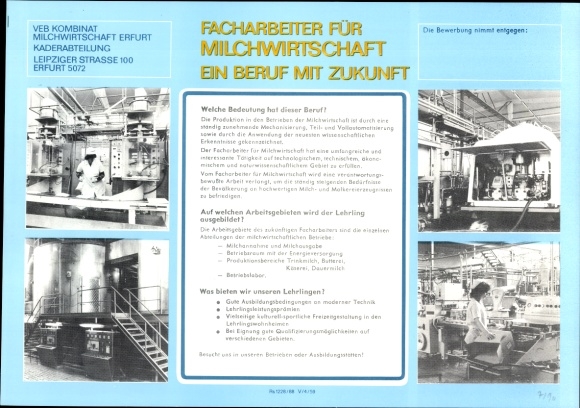 Timetable DDR VEB Kombinat Milchwirtschaft Erfurt, management department, dairy around 1980
