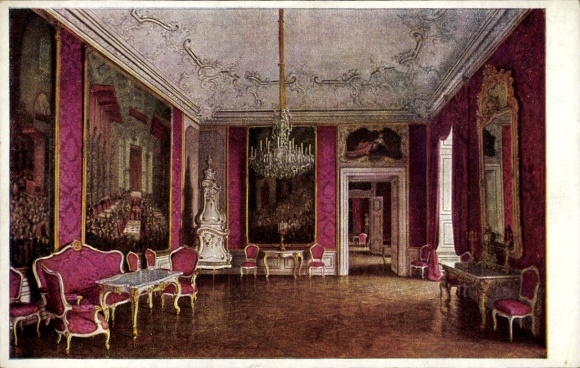 Postcard Vienna 13 Hietzing Austria, room in Schönbrunn Palace, imperial interior, magnificent Au