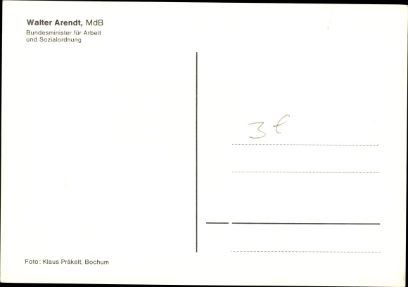 Postcard politician Walter Arendt, Federal Minister for Labor and Social Affairs