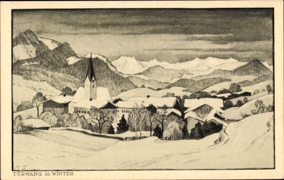 Artist Postcard Müller-Samerberg, KH, Törwang Samerberg in Upper Bavaria, village in winter