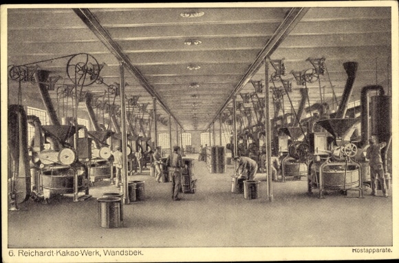 Artist Postcard Hamburg Wandsbek, Reichardt Cocoa Factory, Roasting Equipment