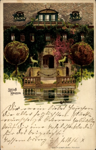 Kunstenaarsbriefkaart Kauppa Commerau Großdubrau in Saksen, kasteel