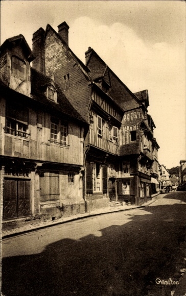 Ak Bernay Eure, Rue Auguste Le Prevost, Fachwerkhaus